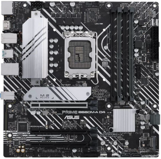 Материнская плата ASUS PRIME B660M-A D4-CSM Retail (Intel B660, S-1700, mATX, 4xDDR4-5333, 4xSATA, 2xM.2, 3xPCIEx16, 1Gb, HDMI/DP)