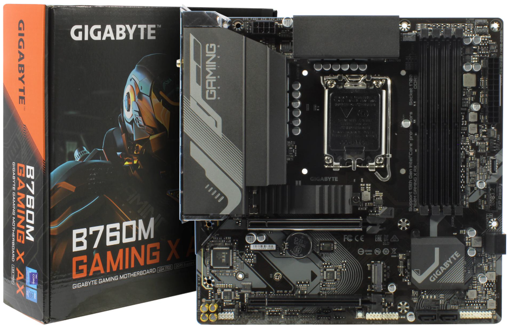 Материнская плата Gigabyte B760 GAMING X AX (rev.1.2) Retail (Intel B760, S-1700, ATX, 4xDDR5-7600*, 4xSATA600, 3xM.2, 2xPCIEx16, 2.5Gb, HDMI/DP)