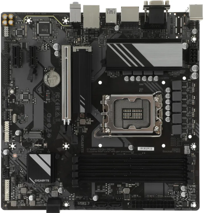Материнская плата Gigabyte B760M DS3H GEN5 Retail (Intel B760, S-1700, mATX, 4xDDR5-7600*, 4xSATA600, 2xM.2, 1xPCIEx16, 2xPCIEx1, 2.5Gb,VGA/HDMI/2xDP)