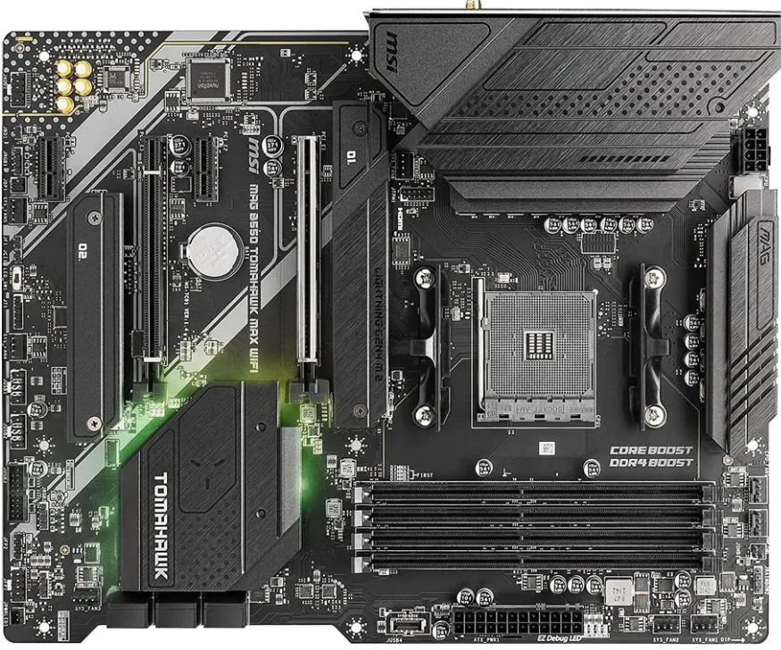 Материнская плата MSI MAG B550 TOMAHAWK MAX WIFI Retail (AMD B550, S-AM4, ATX, 4xDDR4-5100*, 6xSATA, 2xM.2, 2xPCIEx16, 2xPCIEx1, 2.5Gb, HDMI/DP)