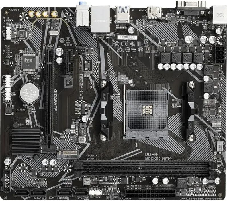 Материнская плата Gigabyte A520M K V2 Retail (AMD A520, S-AM4, mATX, 2xDDR4-5100*, 4xSATA, 1xM.2, 1xPCIEx16, 1xPCIEx1, D-SUB/HDMI)